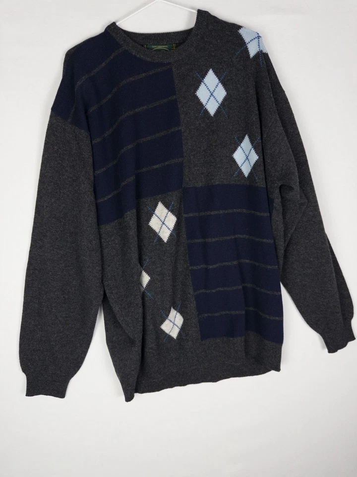 Peter Scott Argyle Sweater Herren XL Pullover Schwarz Preppy 100% Lammwolle Schottland - Bild 2 von 4