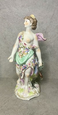Antike Porzellan Figur römische Göttin Juno und ihr Pfau 27 cm hoch 1800 er