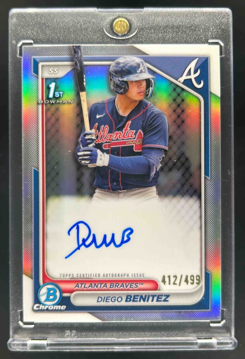2024 Bowman Diego Benitez Chrome Auto Refractor 1st Prospect #412/499 Braves
