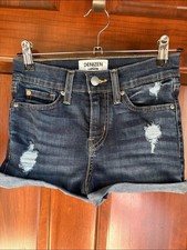 Denizen from Levi's High Rise Shortie Dark Blue Distressed Denim Shorts Size 1