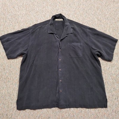 Tommy Bahama Shirt Mens 2XL Black Button Up Hawaiian Camp Loop Collar Pocket