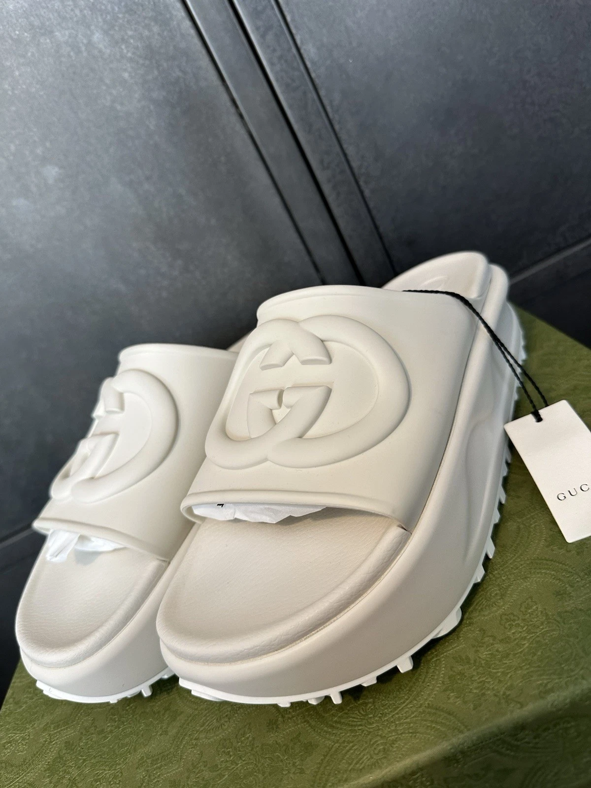 Gucci — Gucci Women’s Interlocking GG Off White Platform Sliders Size 6UK/EU39