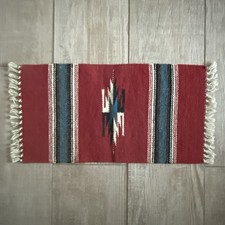 Vintage Chimayo Handmade Woven Wool Rug Indigenous Spanish Textile 19 x 10-USA