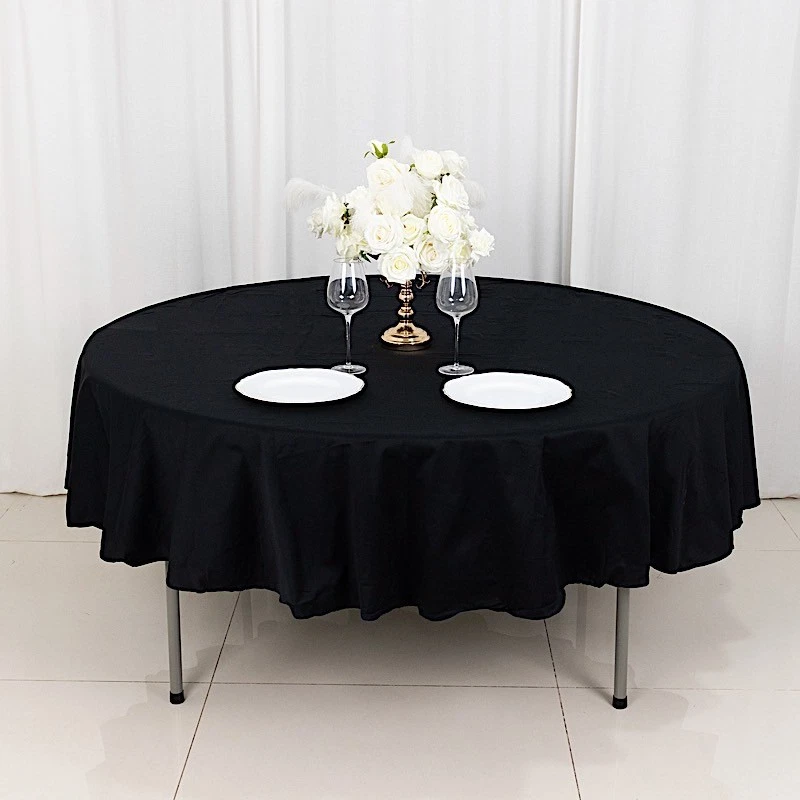 90" Black 100% COTTON ROUND TABLECLOTH High Quality Catering Home Dinner Linens - Image 2 of 4