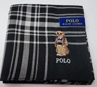 POLO Ralph Lauren Bear Embroidered Scarf Black 49cm Cotton Hankie cotten