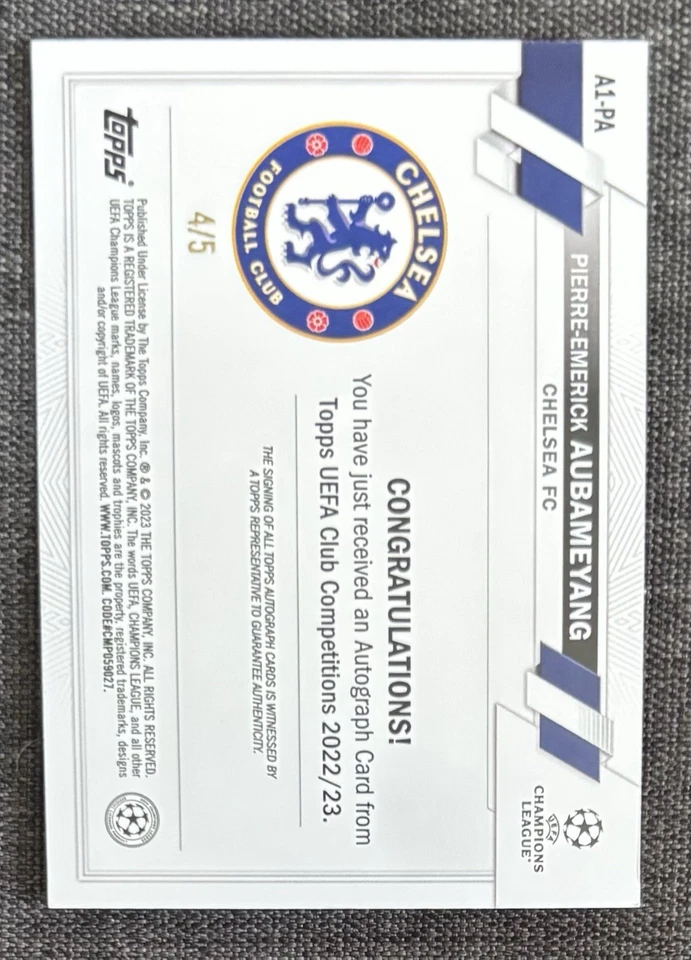Pierre Aubameyang 2022-23 Topps UEFA Club Competitions 1st Edition Red Auto /5 - Image 3 of 3