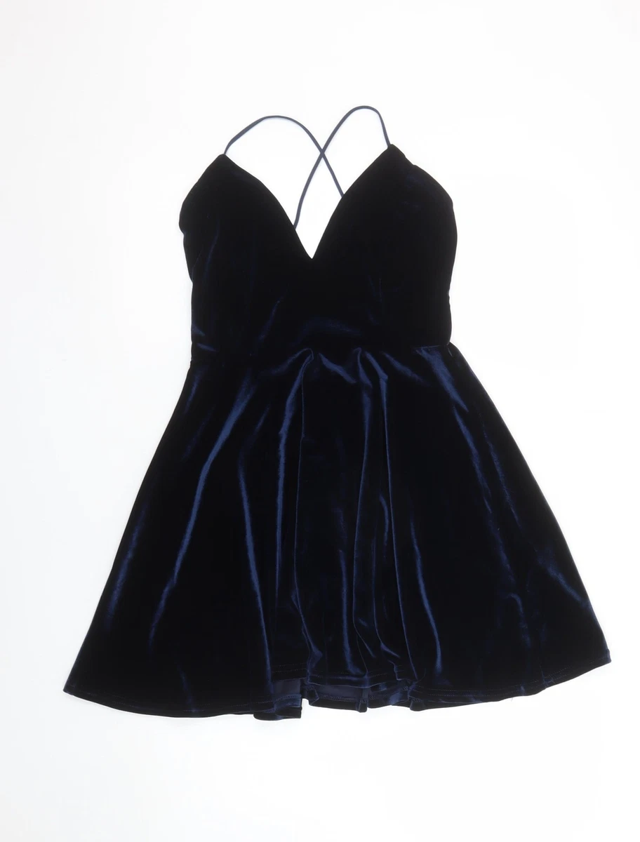 boohoo blue velvet dress Short Blue Velvet Homecoming Dress with Lace-Up Back Red / 1