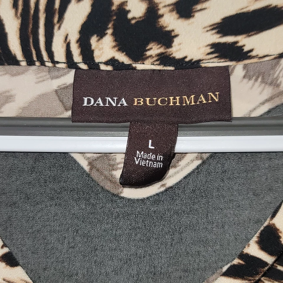 Vestido largo con cinturón Dana Buchman a rayas animal estampado de leopardo línea A para mujer talla L Foto 4 de 4
