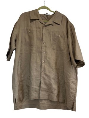 Linea Uomo Men's 2XLT Tall Brown 100% Ramie Short Sleeve Button Down Camp Shirt