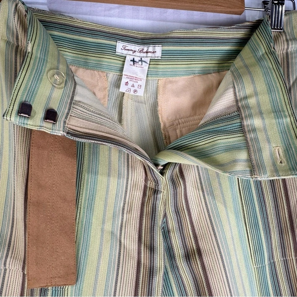 Calça capri feminina Tommy Bahama listrada verde/amarela seda tamanho 10 Coast - Imagem 4 de 4