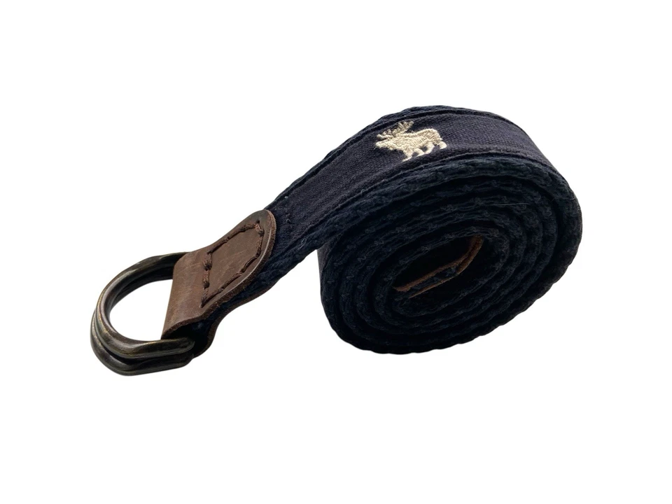 Vintage Y2K Abercrombie Fitch Canvas D-Ring Belt Adjustable 38" Moose Logo Navy - Image 3 of 4
