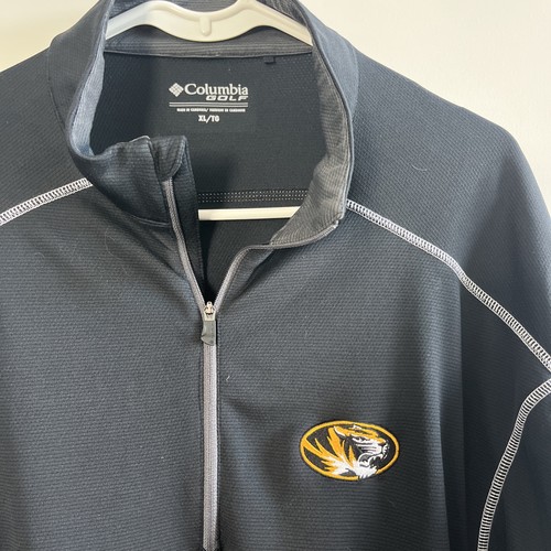 MU Mizzou Missouri Tigers 1/4 Zip Logo 1/4 Zip Men's Columbia Golf Black EUC - Afbeelding 2 van 4