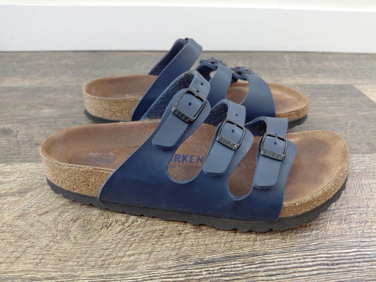 Birkenstock Florida Navy Blue Three Strap Buckle Sandals Mens Size 41 Birkenstock Florida Birko-Flor Soft Footbed Sandals - Blue  main image 2