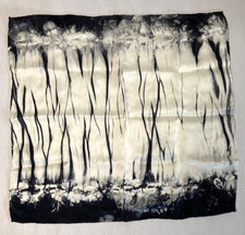 Vintage Abstract Black  Ivory Silk Hand Rolled Pocket Square 16.5" X 15.5"