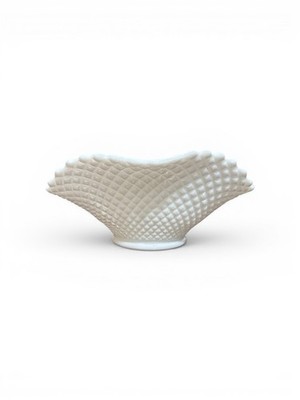 Vintage Milk Glass Large Diamond Pattern Serving Bowl Farmhouse Centerpiece