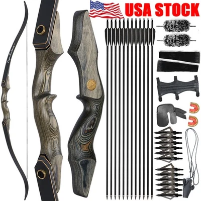 TOPARCHERY 60" Recurve Bow 25-50lbs Takedown Wooden for Adult Archery Arrows Hunting Target