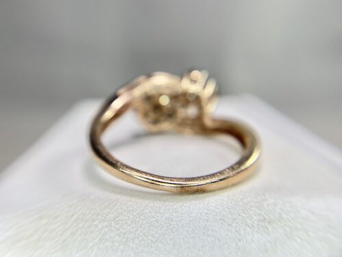 10k Rose Gold Natural Fancy Color Brown Diamond Double Flower Bypass Ring - Picture 8 of 8