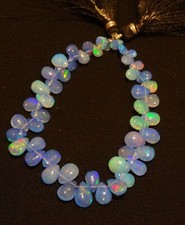 Ethiopian Blue Fire Opal 7x5 to 9x6 mm Size Smooth Pear Beads 7" Strand