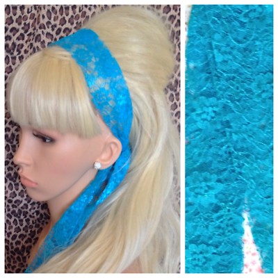 Turquoise Blue Lace 50s Vintage Style Headband Hair Scarf Self Tie