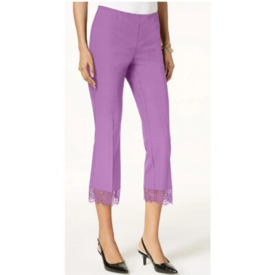 Alfani Women Purple Lace Trim Cropped Pants NWT BE51