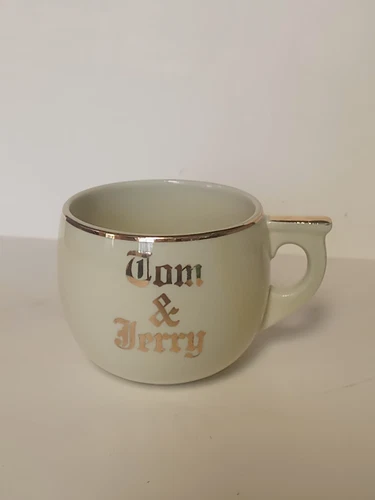Hall Tom & Jerry Mug Pottery Made USA White Gold Tone Letters