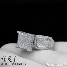 WOMEN 925 STERLING SILVER CZ 11MM SQUARE ENGAGEMENT WEDDING RING SIZE 6-9 S82