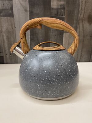 Ruyihoff 2.5 qt Stove Top Tea Kettle Tea Pot Hot Water Gray Speckled Wood Handle