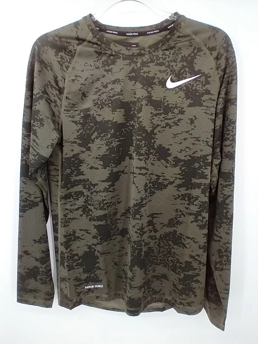 Nike Men's Training Camo Long Sleeve T-Shirt Medium Green Dri-Fit CU4968-222 NEW