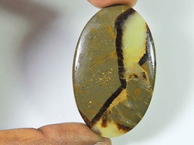 100 % natürlicher gelber Septarin ovaler Flatback Cabochon loser Edelstein 32...