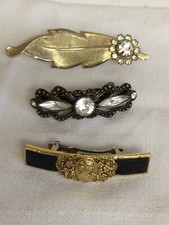 LOT OF 3 VINTAGE HAIR CLIPS  2 From FRANCE / 1 JAPAN /GOLD TONE RHINESTONES