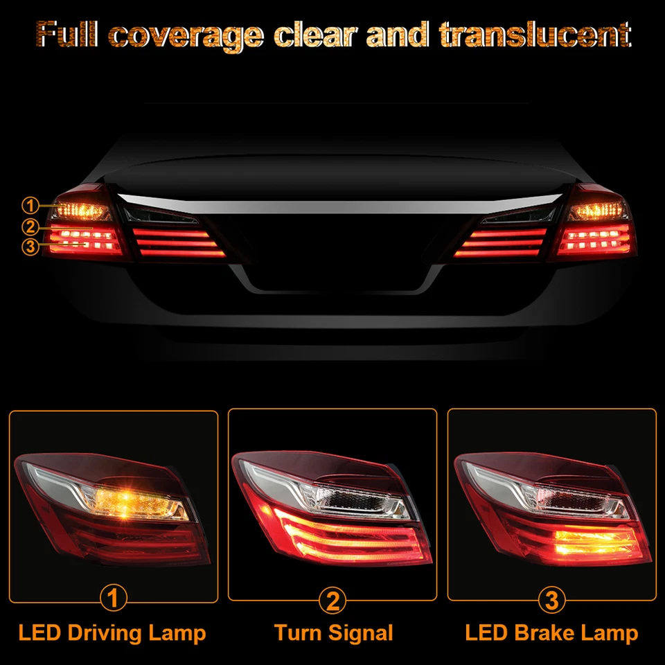 Pair Tail Lights Fit For 2016-2017 Honda Accord Left and Right Outer Brake Lamp Foto 2 de 4