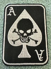 ACE OF SPADES DEATH CARD 2x3 Embroidered Morale Patch Hook Backing Brand New
