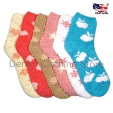 6 pairs WOMEN GIRL WARM WINTER SLIPPER CREW BED SOCKS SOFT COZY FUZZY SIZE 9-11