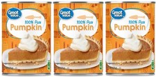 Pure Pumpkin Canned Puree for Pie  Recipes 15 oz 3 Cans Great Value