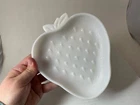Vintage Hazel Atlas White Milk Glass Strawberry Shape Fruit Plate Trinket Dish