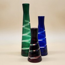 Vintage Irena Poland Swirl/Spiral, Set of 3 Art Glass Bud Vases