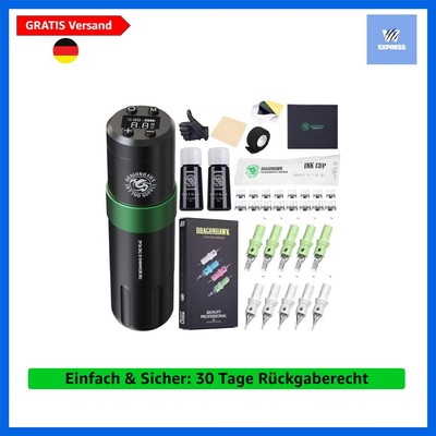 Dragonhawk Wireless Tattoo Gun Set mit 20 Kartuschen   Ideal für Anfänger