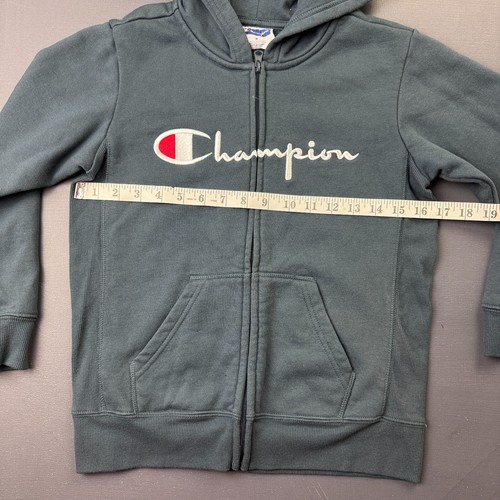 Champion Hoodie Boys Size Small Gray Full Zip Sweatshirt Logo Vintage Y2K Retro - Picture 5 of 10