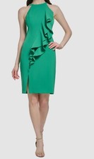 Vince Camuto Women's Laguna Crepe Bodycon Front-Ruffle Dress - Green, sz 2