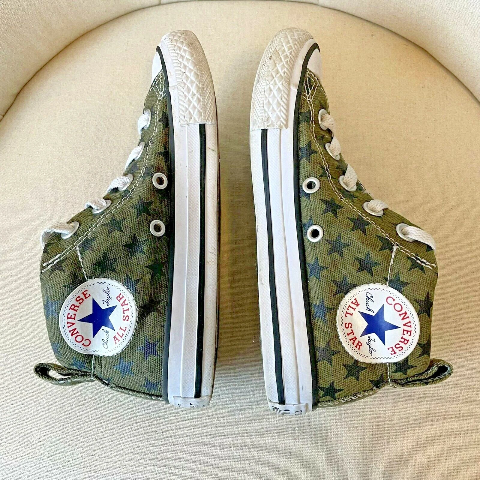 Sneakers Converse All Star grandi bambini taglia 13 alte verdi nere stelle Chuck Taylor