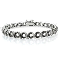 925 Silver Black Diamond Accent Circle and Bar Bracelet