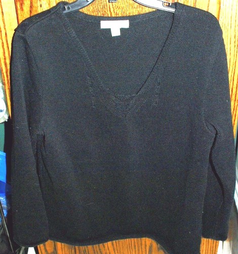 Suéter Pullover Grande USADO DOS VECES Coldwater Creek Negro Pointelle V Inserto LS