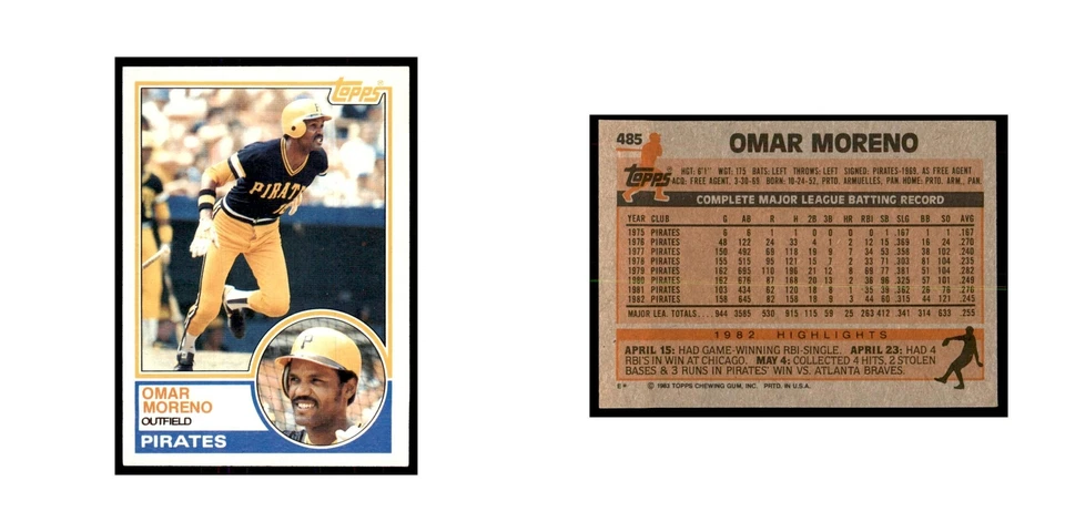 1983 Topps Omar Moreno Baseball Cards #485 - Image 3 of 3