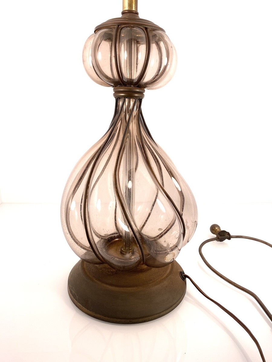 伊90s vintage lump made in Italy ムラーノガラス Vintage Mid Century Murano Caged Art Glass Lamp Italy Purple