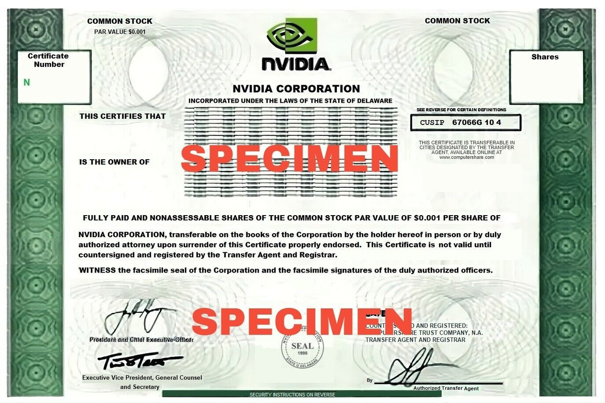 🔴 PERSONALIZED NVIDIA Stock Certificate Novelty on Cardstock or
