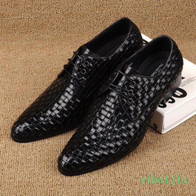 Fashion Men s Handmade Weaving Dress Formal Real Leather Shoes Business Banquet