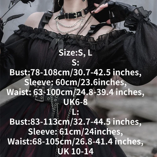 Abito donna gotico maglia con volant manica a sbuffo Lolita steampunk cosplay irregolare rosso - Foto 13 di 17