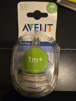 Avent Airflex Silicon Slow Flow Nipples 0% BPA 1 month +, 2 count