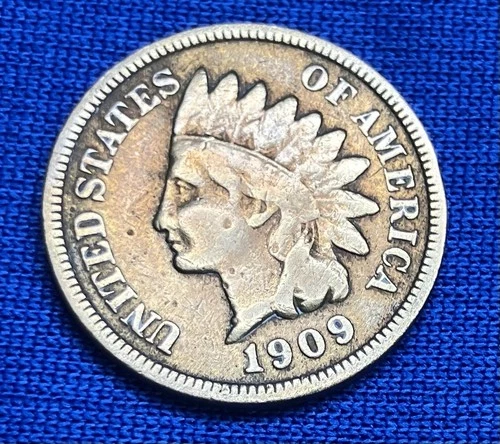 1909 Indian Head Cent US Coin Very Good Condition Variety 3 Final Issue Year
