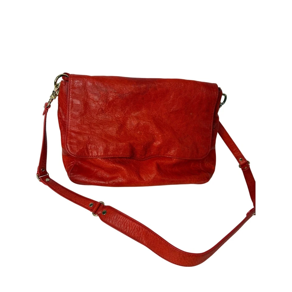 Bolso Bandolera Rebecca Minkoff Naranja Cuero Esmaltado Acentos Dorados Cartera Foto 3 de 4
